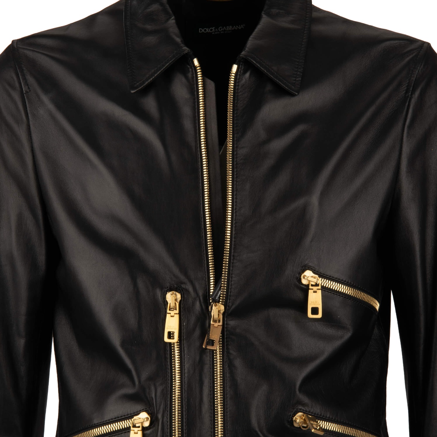 DOLCE & GABBANA Biker Lamb Leather Jacket with Zipped Pockets
